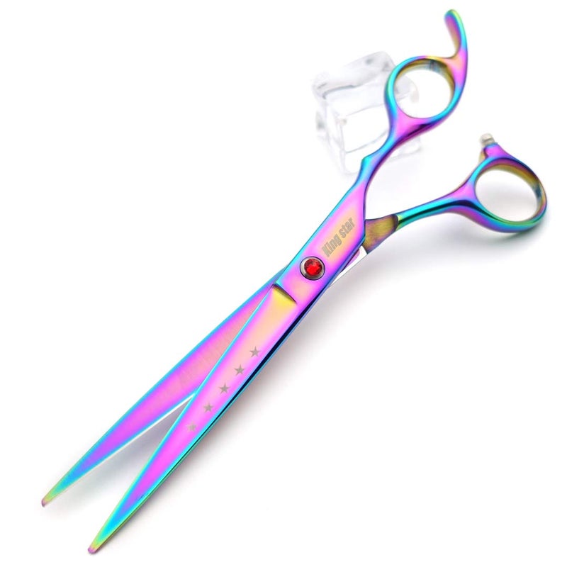 KINGSTAR 7.0in Titanium Rainbow Professional Pet Grooming Scissors Set,Straight & Thinning & Curved Scissors 4pcs Set for Dog Grooming,(Rainbow) - Image 3